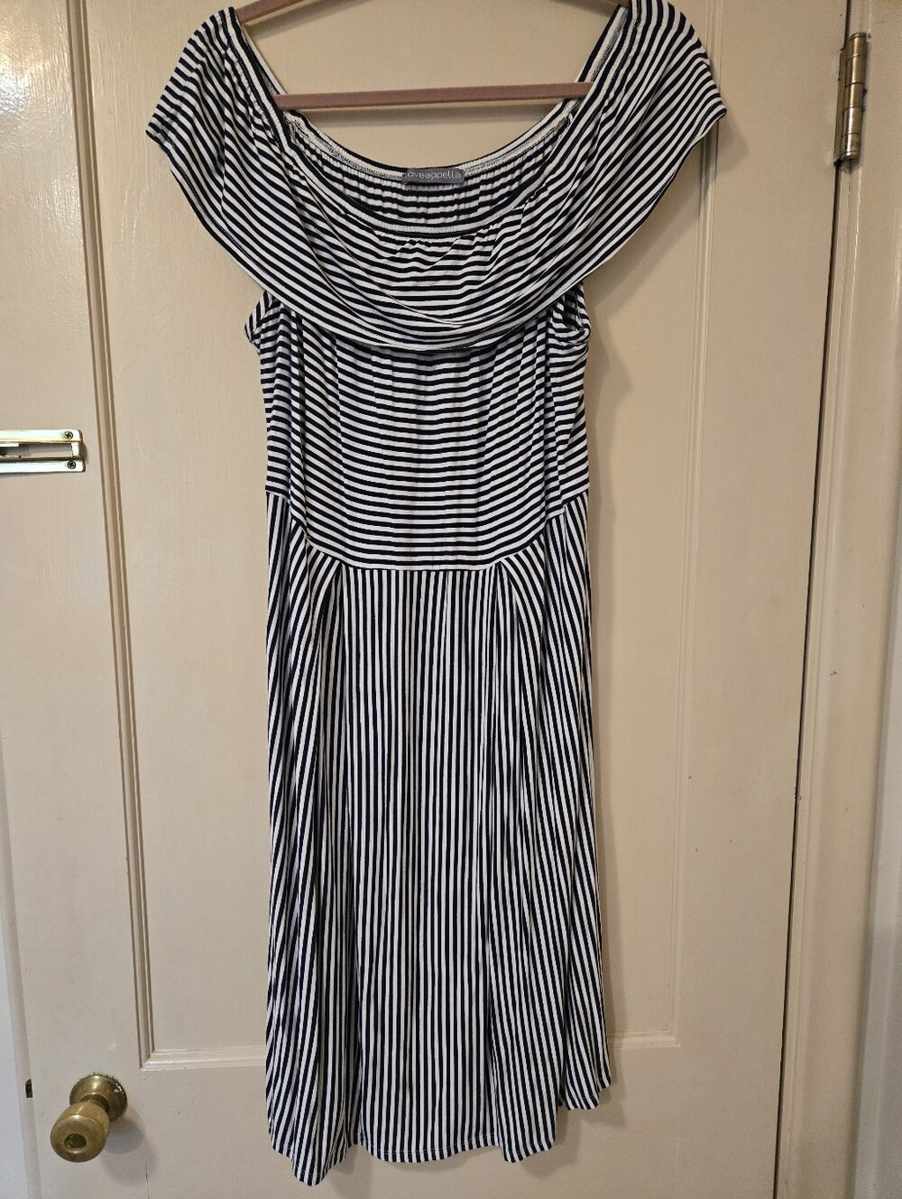 Loveappella Black & White One-Shoulder Striped Midi Dress